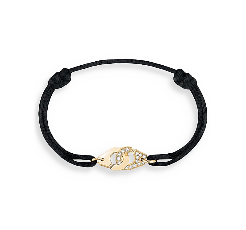 Dinh Van Dinh Van 18K Yellow Gold Menottes R10 Diamond Intertwined Handcuff Charm Adjustable Cord Bracelet