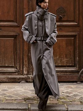 DINT Charcoal Wool Fleece Long Coat (MBD42O2JK007)
