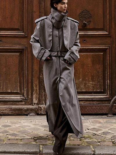 DINT Charcoal Wool Fleece Long Coat (MBD42O2JK007)