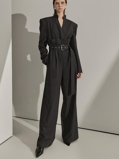 DINT Striped Belted Full-Length Jumpsuit (MBDJS004)