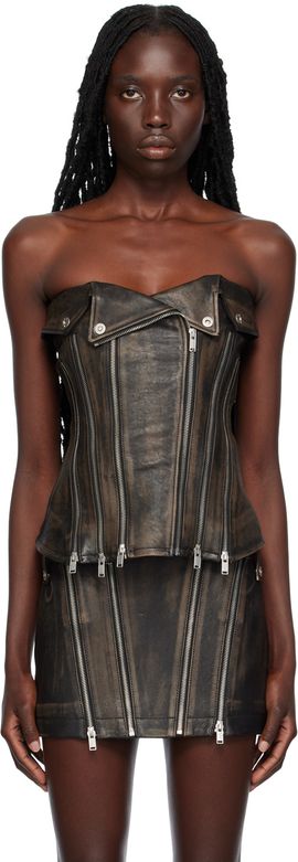 Dion Lee Dion Lee Black Zip Leather Tank Top