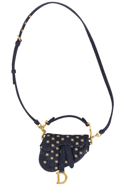 dior Dior Denim Embroidered Micro Saddle Bag Blue