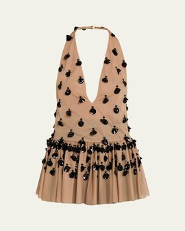 Diotima Embellished Plunging Halter Peplum Top