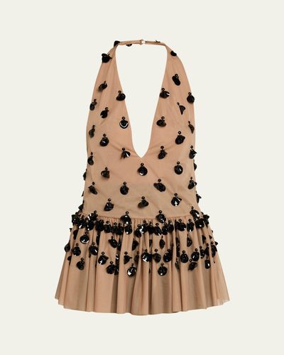 Diotima Embellished Plunging Halter Peplum Top