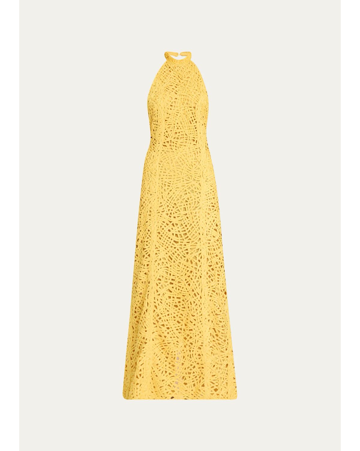 Diotima - Fata Crochet Backless Halter Column Gown