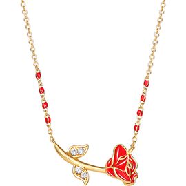 Disney Disney Beauty and the Beast Red Enamel Rose Necklace for Women 17"