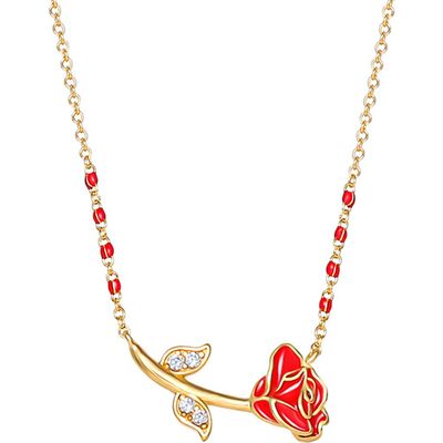 Disney Disney Beauty and the Beast Red Enamel Rose Necklace for Women 17"