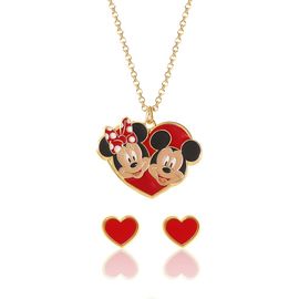 Disney Disney Mickey & Minnie Heart Necklace and Stud Earrings Set