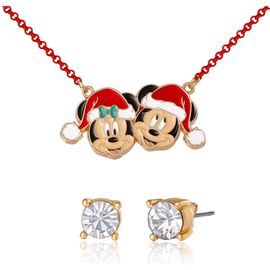 Disney Disney Mickey and Minnie Mouse Santa Necklace and Stud Earrings Set
