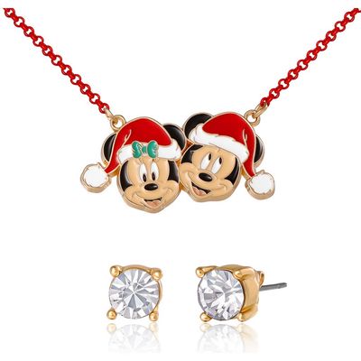 Disney Disney Mickey and Minnie Mouse Santa Necklace and Stud Earrings Set