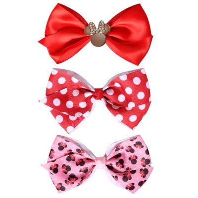 Disney Disney Minnie Mouse Bow for Hair 3-Piece Official License, Pink and Red Hair Bows 