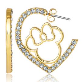 Disney Disney Minnie Mouse Heart Earrings, Gold-Tone Outline with Crystal Pavé