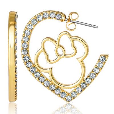 Disney Disney Minnie Mouse Heart Earrings, Gold-Tone Outline with Crystal Pavé