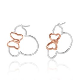 Disney Disney Minnie Mouse Hoop Earrings for Women Official License, Sterling Silver Minnie Earrings with 18k Pink Gold Flash-Plated Bow