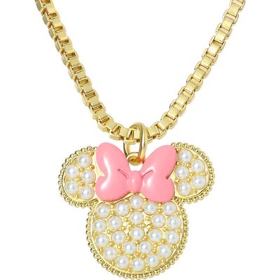 Disney Disney Minnie Mouse Necklace 16" + 2", 18k Gold Flash Plated, Pave Pearls
