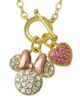 Disney Disney Minnie Mouse Necklace 16" + 2", Gold Tone, Clear and Pink Crystals  - 1