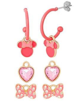 Disney Disney Minnie Mouse Pink Bow Charm Hoop Earring Set, 3 Charms and 1 Hoop 