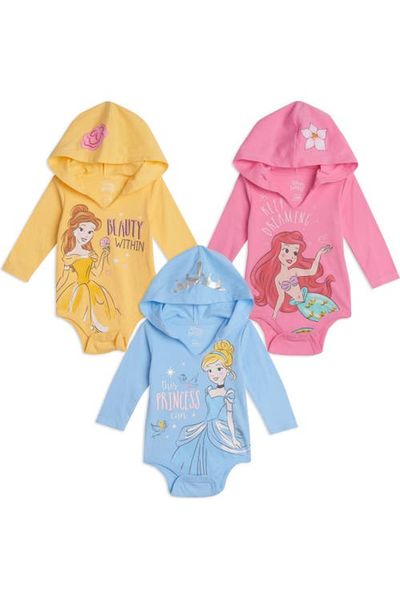 Disney Disney Princess 3-Pack Hooded Bodysuits