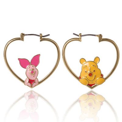 Disney Disney Winnie The Pooh And Piglet Mismatched Heart Hoop Earrings