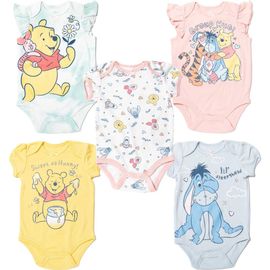 Disney Disney Winnie the Pooh Girls' 5-Pack Short Sleeve Bodysuits
