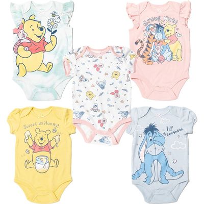 Disney Disney Winnie the Pooh Girls' 5-Pack Short Sleeve Bodysuits
