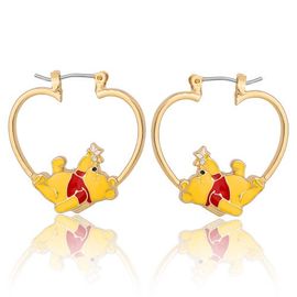 Disney Disney Winnie the Pooh Heart Hoop Earrings, Gold-Tone with Red Enamel 