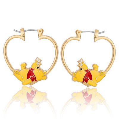Disney Disney Winnie the Pooh Heart Hoop Earrings, Gold-Tone with Red Enamel 