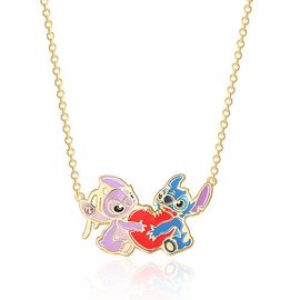 Disney Disney Yellow Gold Plated Stitch and Angel Enamel Heart Necklace 