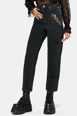 Disturbia Disturbia Abellona Embroidered Denim Mom Jeans