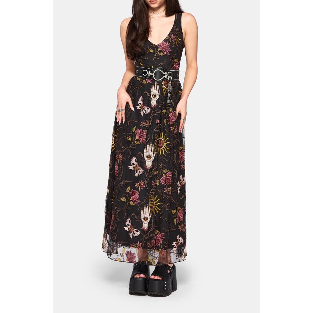 Disturbia Disturbia Angela Folk Embroidered Mesh Maxi Dress