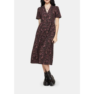 Disturbia Disturbia Annabel Raven Print Midi Shirt Dress