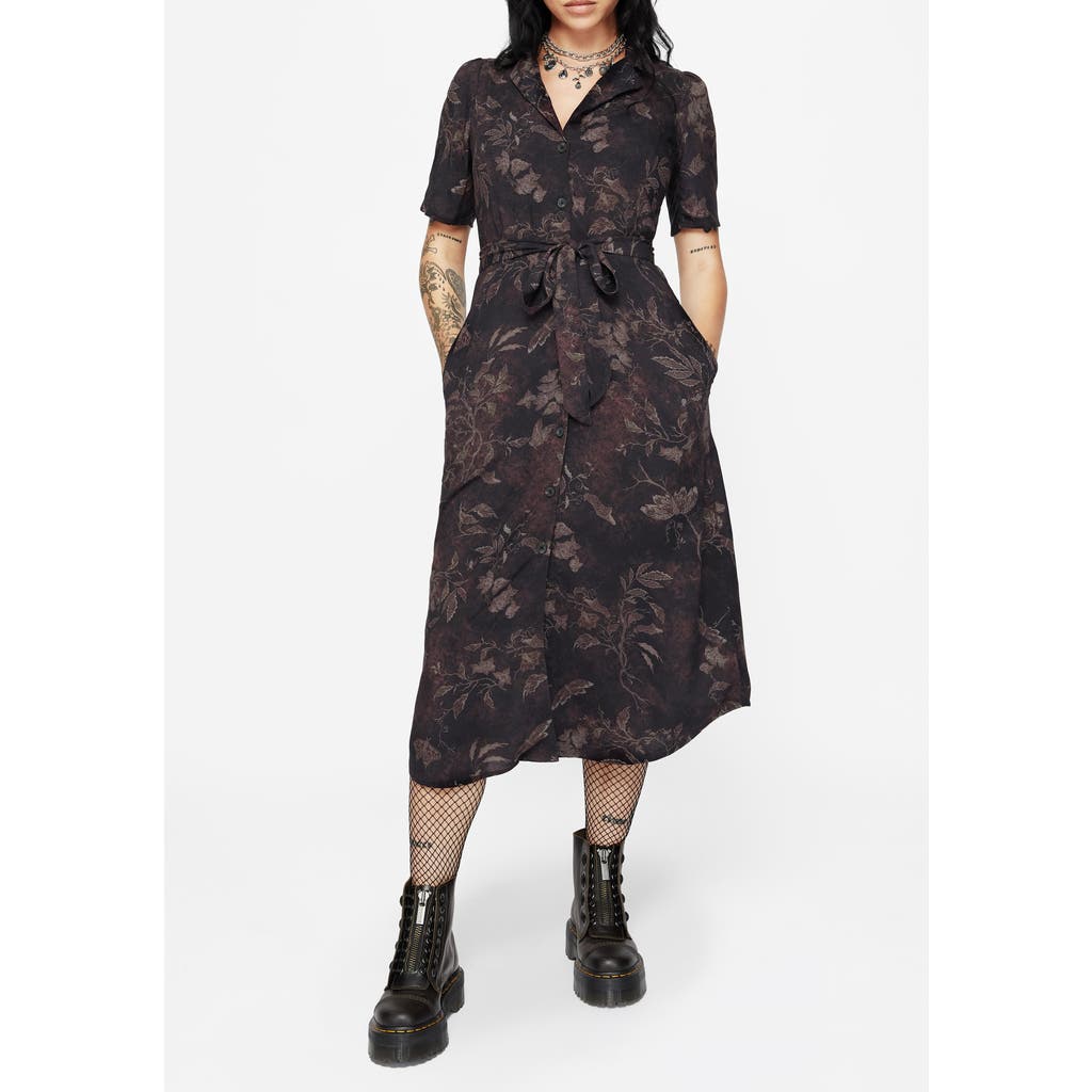 Disturbia Disturbia Ashmire Moth Print Tie-Waist Shirt Dress