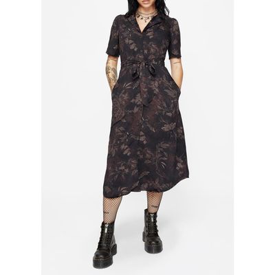 Disturbia Disturbia Ashmire Moth Print Tie-Waist Shirt Dress