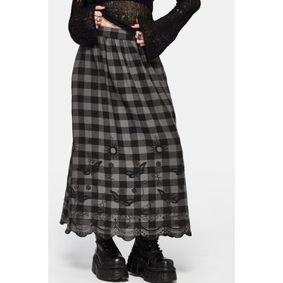 Disturbia Disturbia Ashwing Check Broderie Maxi Skirt