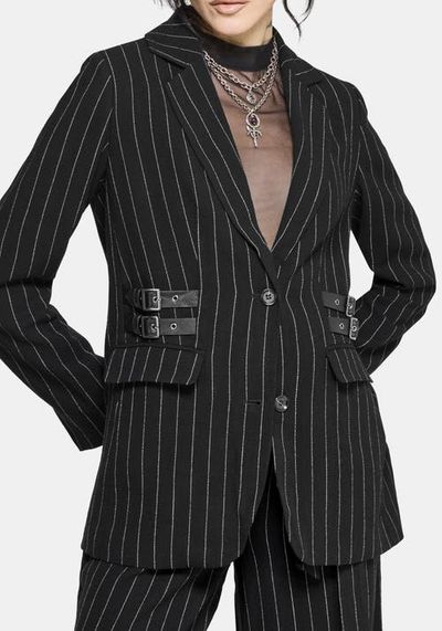 Disturbia Disturbia Charli Pinstripe Buckle Oversized Blazer
