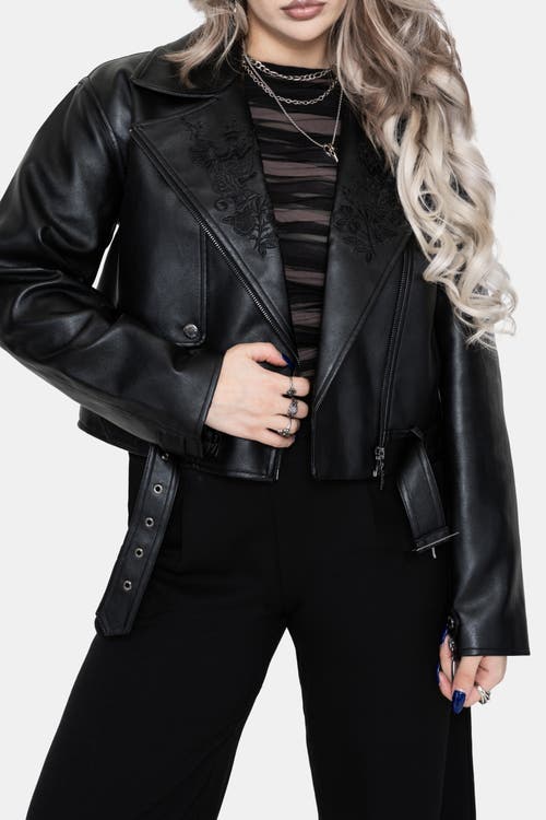 Disturbia Disturbia Clash Embroidered Faux Leather Jacket