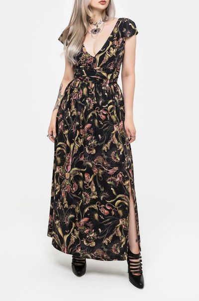 Disturbia Disturbia Dionaea Flytrap Print V-Neck Maxi Dress