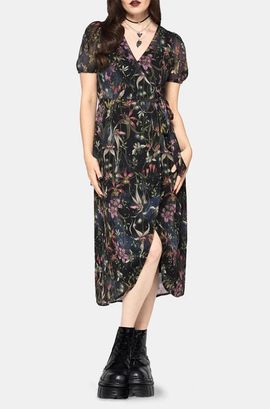 Disturbia Disturbia Elide Black Orchid Wrap Midi Dress 