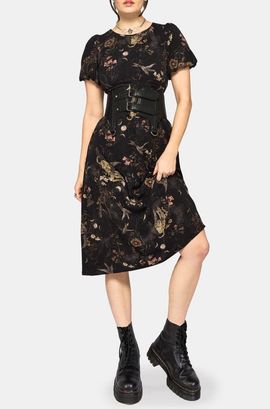 Disturbia Disturbia Harpyiai Print Puff Sleeve Midi Dress