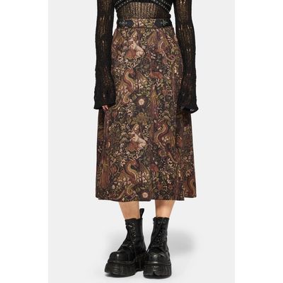 Disturbia Disturbia Haunt Medieval Print Buckle Midi Skirt