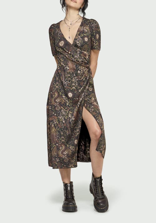 Disturbia Disturbia Haunt Medieval Print Wrap Midi Dress