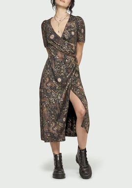 Disturbia Disturbia Haunt Medieval Print Wrap Midi Dress