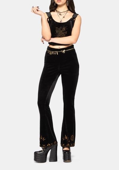 Disturbia Disturbia Kobra Velour Embroidered Flare Trouser