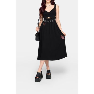 Disturbia Disturbia Mireth Embroidered Wrap Front Midi Dress