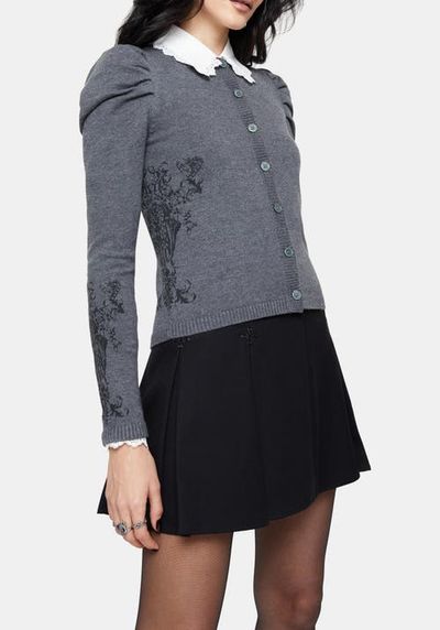 Disturbia Disturbia Nia Puff Sleeve Arch Knit Cardigan