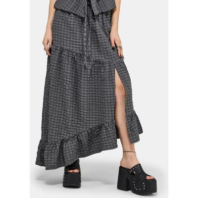 Disturbia Disturbia Nimira Check Asymmetrical Maxi Skirt