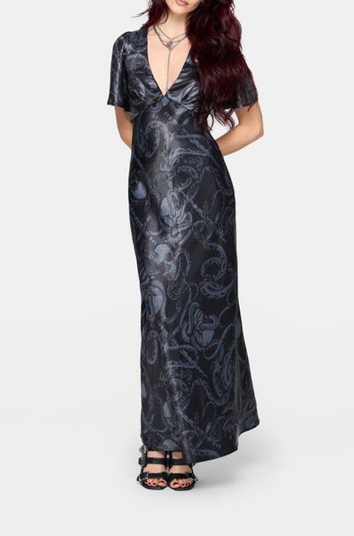 Disturbia Disturbia Ophion Print Satin Maxi Dress