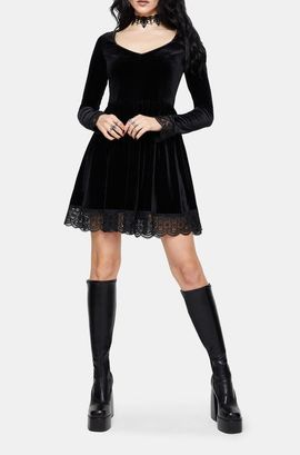Disturbia Disturbia Orbweb Long Sleeve Velour Mini Dress