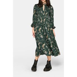Disturbia Disturbia Renard Print Smocked Keyhole Midi Dress
