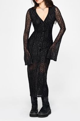 Disturbia Disturbia Riven Flocked Ruched Front Midi Dress